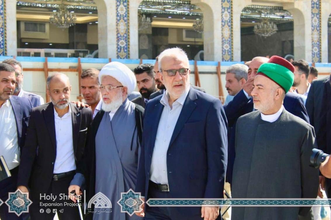 إستعدادا لشهر محرم الحرام .. بالصور : جولة تفقدية يجريها ممثل المرجعية الدينية العليا والأمين العام للعتبة الحسينية ونائبه لمشروع صحن الإمام الحسن المجتبى عليه السلام
