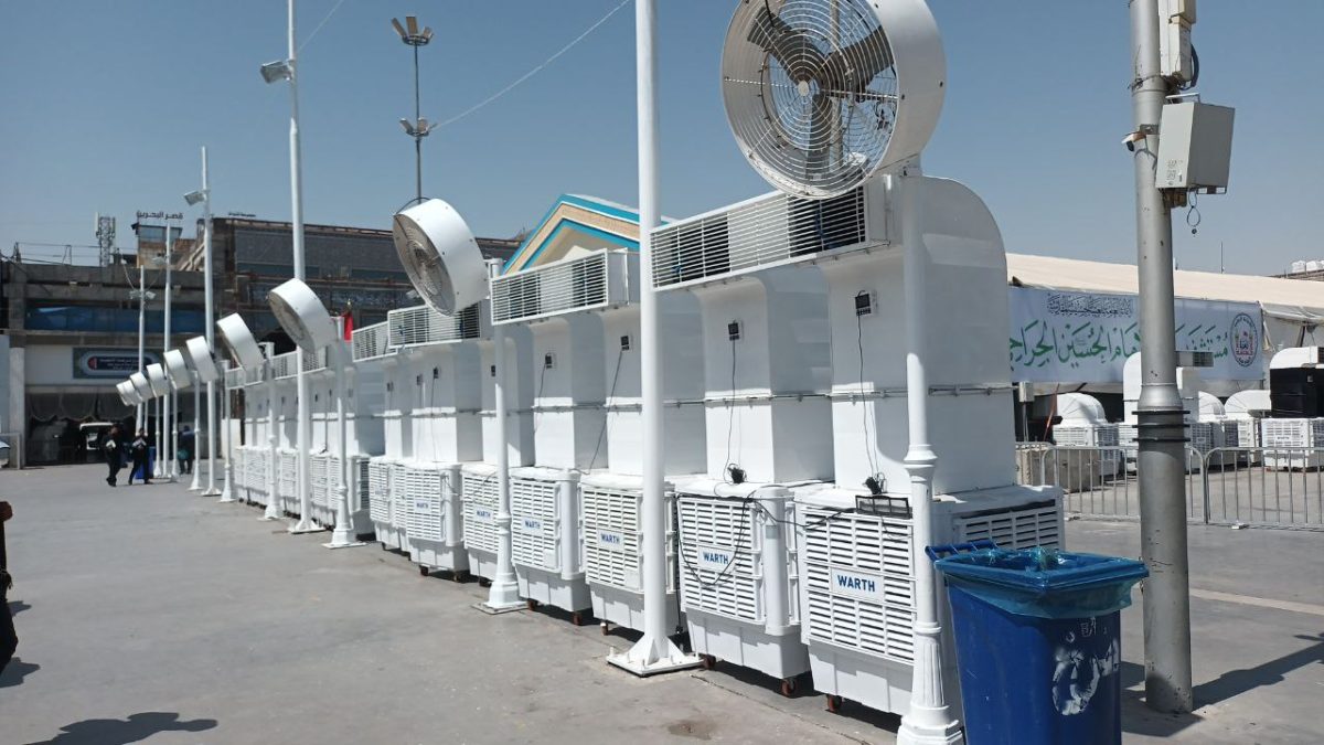 كوادر العتبة الحسينية الهندسية تعلن الانتهاء من كافة الاستعدادات الخاصة بتكييف وتبريد الأجواء في الصحن الحسيني الشريف والفضاءات الخارجية